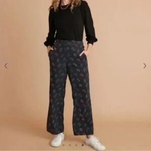 Marine Layer Kiley Pants India Floral Elastic Waist Wide Leg XS Pull On Boho